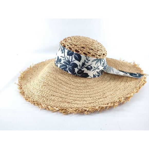 Gucci Raffia Straw Hat – Toile de Jouy Print Ribbon, Size M (57), Made in Italy - Picture 2 of 10